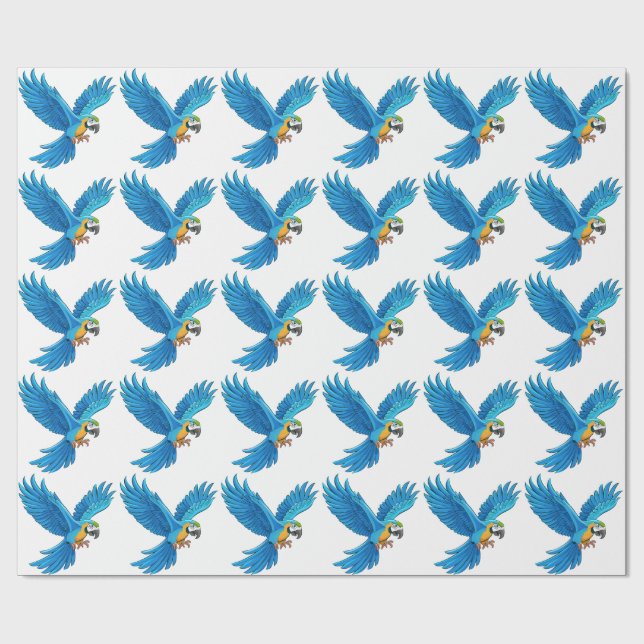 Blue macaw flying wrapping paper (Flat)