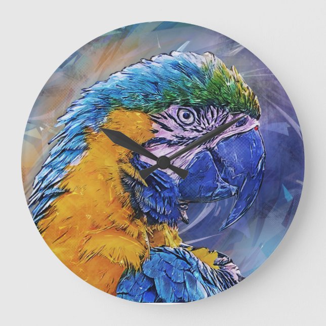 Blue Macaw Parrot Large Clock (Front)