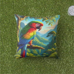 Blue Macaw Parrot Tropical Outdoor Throw Pillow