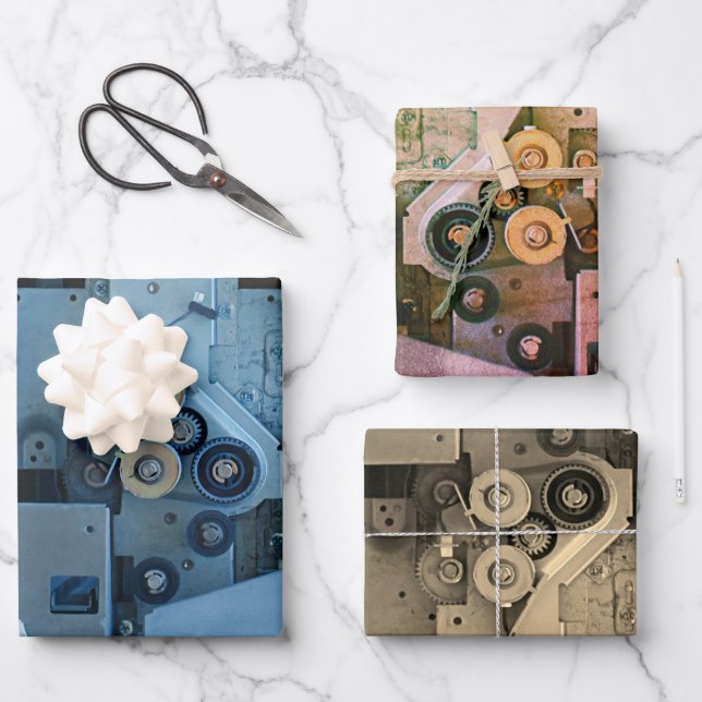 Blue Machinery Mechanical Robotic Funny Cool Geeky Wrapping Paper Sheet (Front)