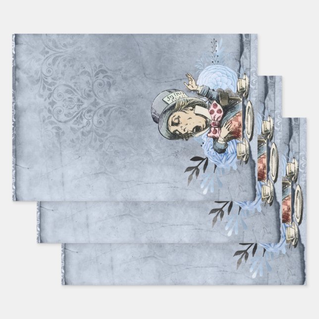 Blue Mad Hatter Alice in Wonderland Wrapping Paper Sheet (Set)
