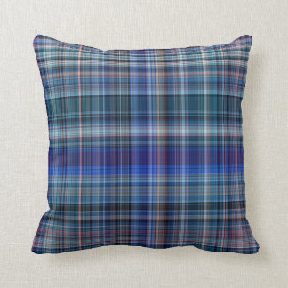 Blue Madras Plaid Stripe Pattern Cushion