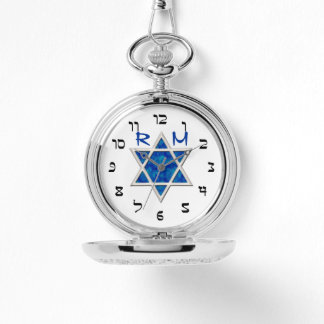 Blue Magen David, Faux Hebrew Numerals, Monogram Watch