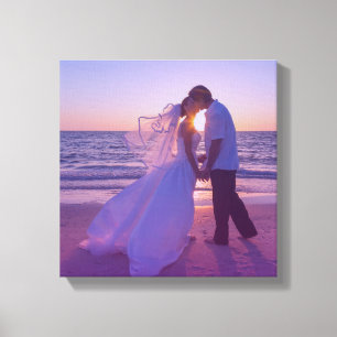 Blue Magenta Gradient Overlay Wedding Photo Canvas Print