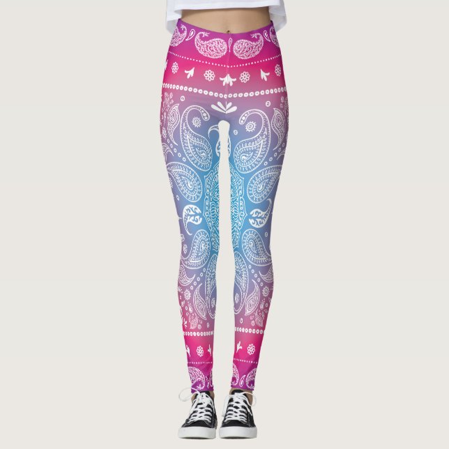 Blue Magenta Paisley Leggings (Front)