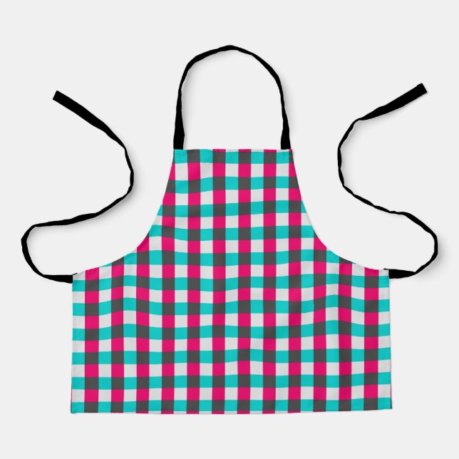 Blue Magenta Retro Modern Pattern Apron (Front)