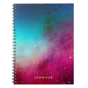 Blue & Magenta Watercolor Space Galaxy Notebook
