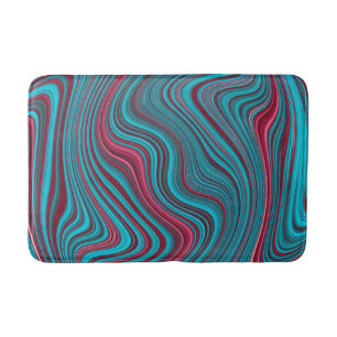 Blue & Magenta Wavy Marbling Agate Abstraction Bath Mat
