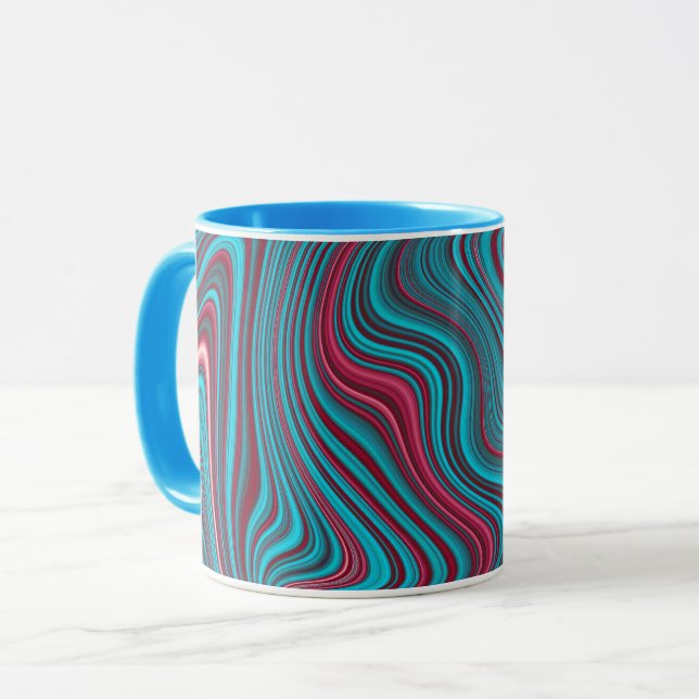 Blue & Magenta Wavy Marbling Agate Abstraction Mug (Front Left)