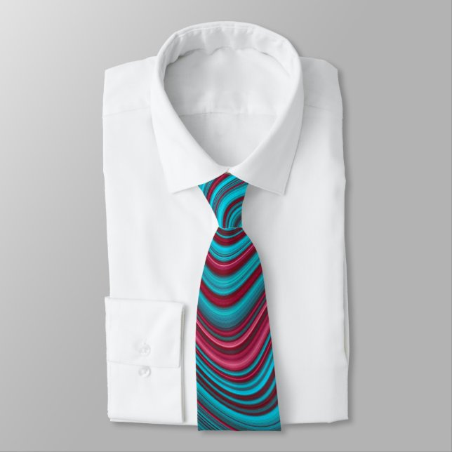 Blue & Magenta Wavy Marbling Agate Abstraction Tie (Tied)
