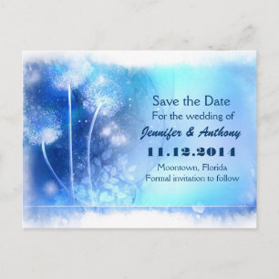 blue magic dandelions save the date postcards