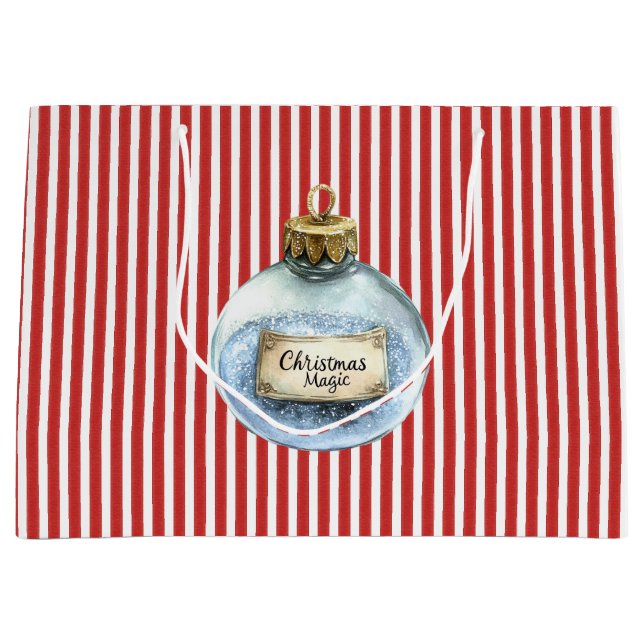 Blue Magic Ornament Red Stripes Christmas   Large Gift Bag (Front)