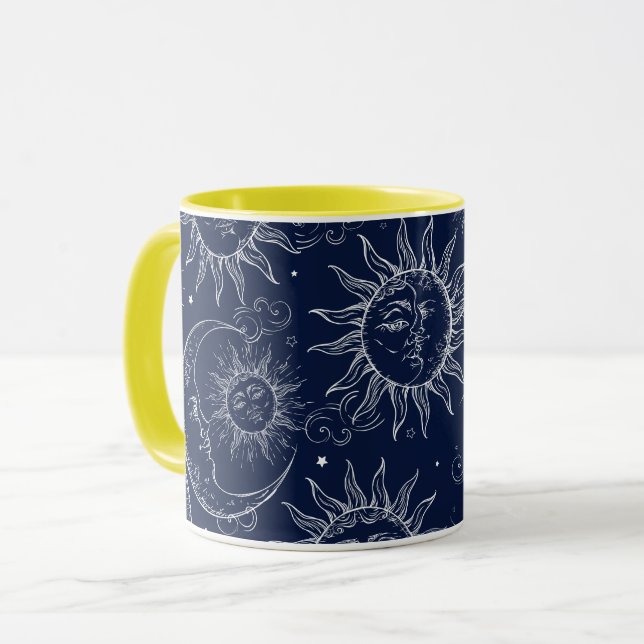Blue Magic Vintage Celestial Sun Moon Stars Mug (Front Left)