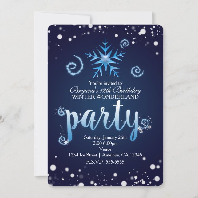 Blue Magical Swirls Winter Wonderland Invitations (Front)