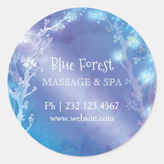 Blue Magical Trees Business Label Sticker (Front)