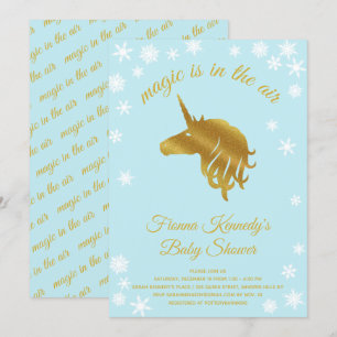 Blue Magical Unicorn Winter Baby Shower Invitation