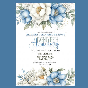 Blue Magnolia and Peony 25th Wedding Anniversary Invitation