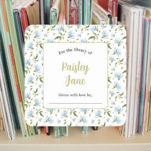Blue Magnolias baby shower bookplate sticker