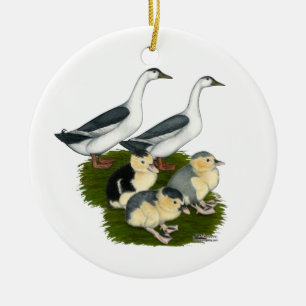 Blue Magpie Duck Family Ceramic Tree Decoration