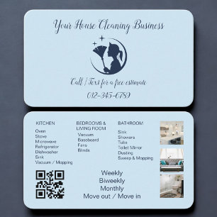Blue Maid House Cleaning QR Code Professional Business Card