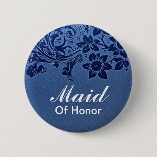 blue maid of honour wedding button