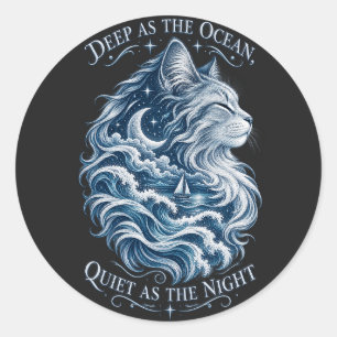Blue Maine Coon Ocean Waves Vintage Moon Art Classic Round Sticker