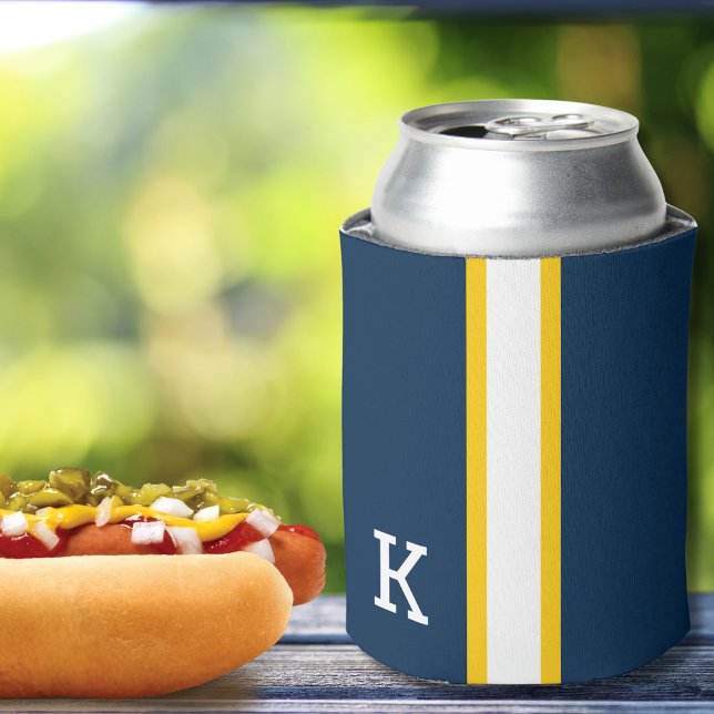 Blue/Maize/White Stripe College Colours Can Cooler (Creator Uploaded)