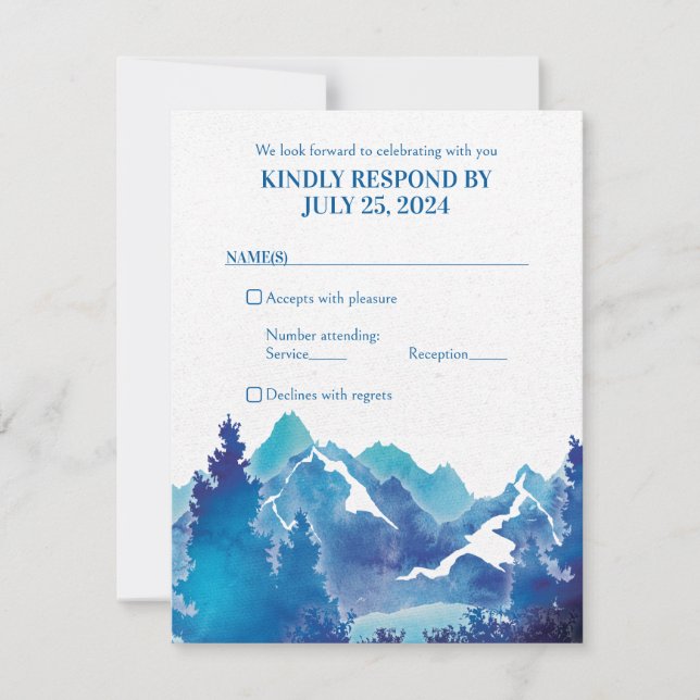 Blue Majestic Mountain Watercolor Bar Mitzvah RSVP Invitation (Front)