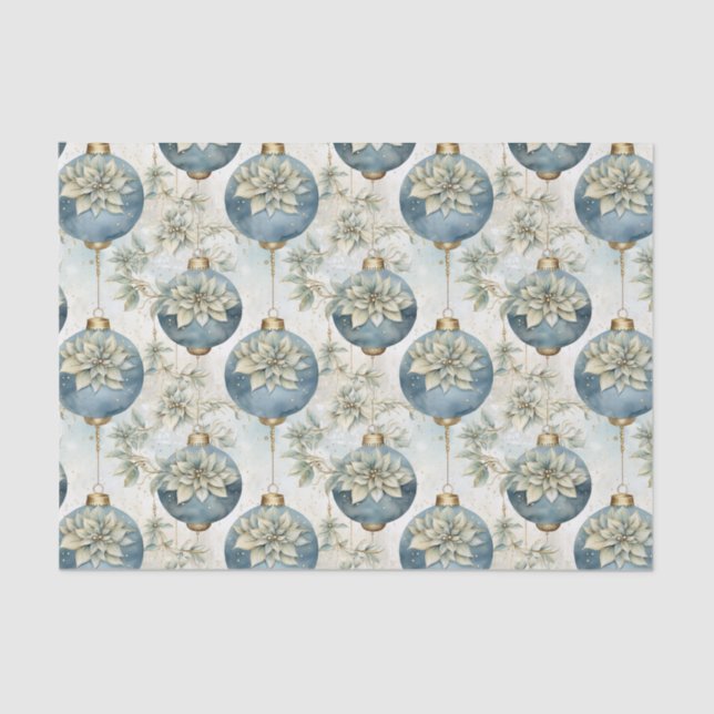 Blue Majesty Elegant Blue Gold Christmas Splendour Tissue Paper (Front)