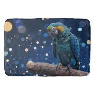 Blue Majesty: The Blue Macaw On Dreamy Blue Bokeh, Bath Mat