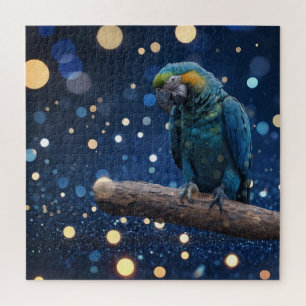 Blue Majesty: The Blue Macaw On Dreamy Blue Bokeh, Jigsaw Puzzle