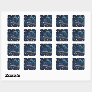 Blue Majesty: The Blue Macaw On Dreamy Blue Bokeh, Square Sticker