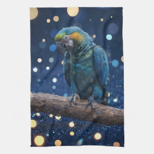 Blue Majesty: The Blue Macaw On Dreamy Blue Bokeh, Tea Towel