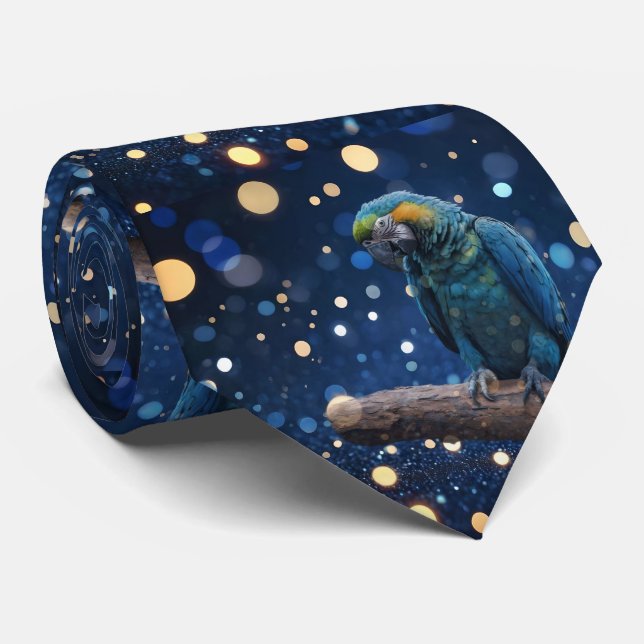 Blue Majesty: The Blue Macaw On Dreamy Blue Bokeh, Tie (Rolled)