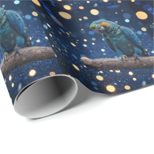 Blue Majesty: The Blue Macaw On Dreamy Blue Bokeh, Wrapping Paper