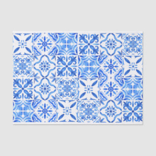 Blue Majolica Greek French blue tiles pattern Tissue Paper