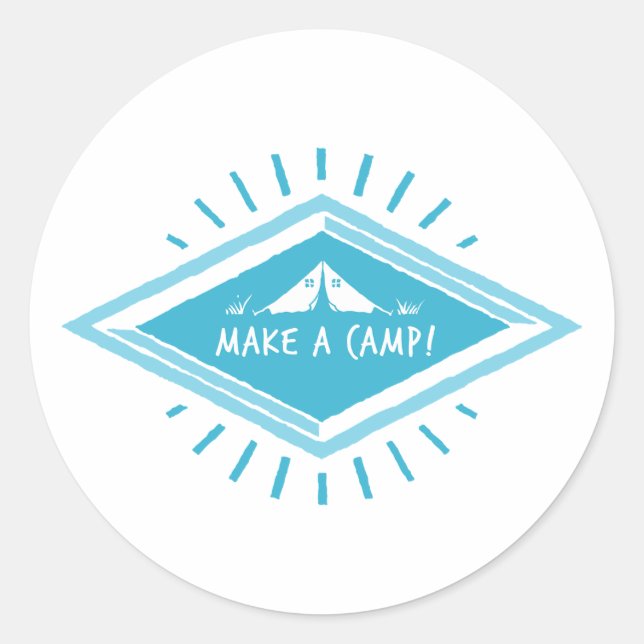 Blue Make a Camp, Great Adventure  Classic Round Sticker (Front)