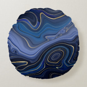 Blue Malachite Golden Accents Luxury Chic Gemstone Round Cushion
