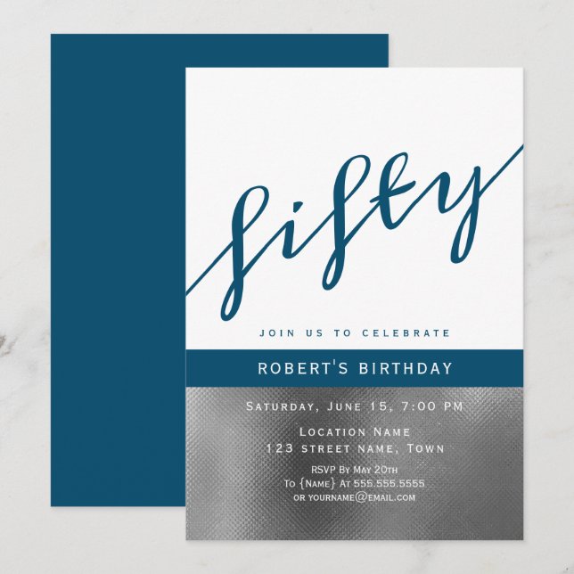 Blue Male 50th Birthday Invitation (Front/Back)