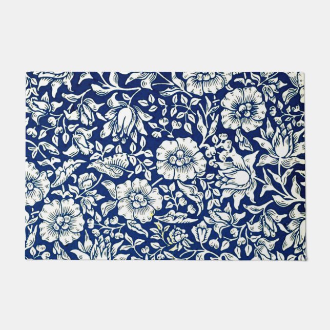 Blue Mallow, Navy and White Floral Pattern, Doormat (Front)
