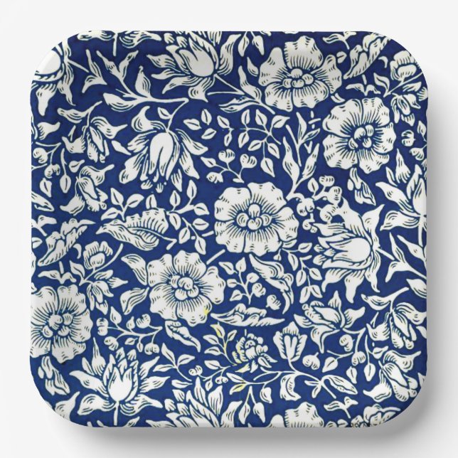 Blue Mallow, vintage floral pattern, Paper Plate (Front)