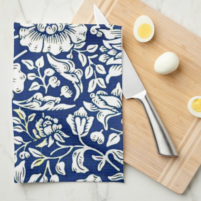 Blue Mallow, vintage pattern by William Morris  Tea Towel (Quarter Fold)