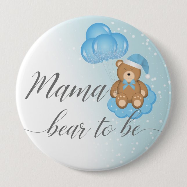 Blue Mama Bear To Be Sleepy Bear Boy Baby Shower 10 Cm Round Badge (Front)