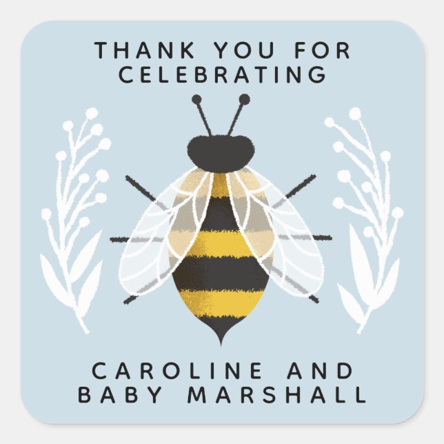 Blue Mama to Bee Baby Shower Thank You Sticker (Front)