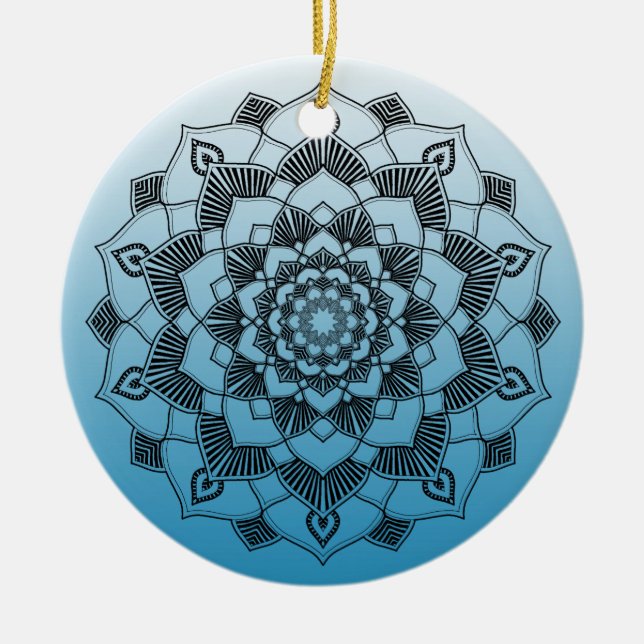 Blue Mandala Abstract Beautiful Christmas Ceramic Tree Decoration (Front)