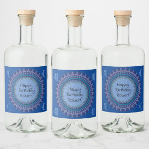 Blue Mandala Birthday Party Add Name Liquor Bottle Label