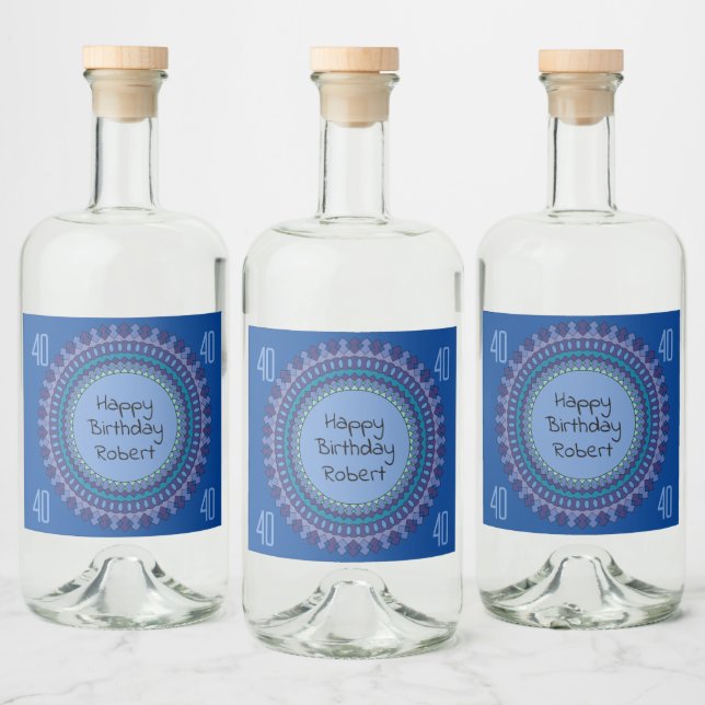 Blue Mandala Birthday Party Add Name Liquor Bottle Label (Bottles)