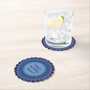 Blue Mandala Birthday Party Add Name Paper Coaster