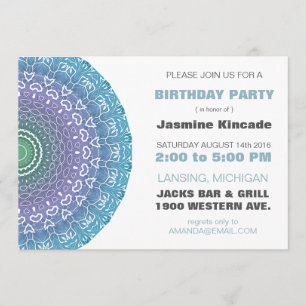 Blue Mandala Birthday Party Invitations