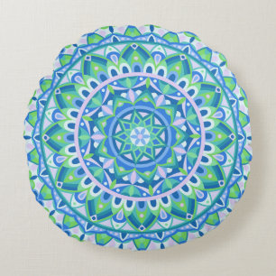 Blue Mandala Boho Meditation Spiritual Hygge Decor Round Cushion